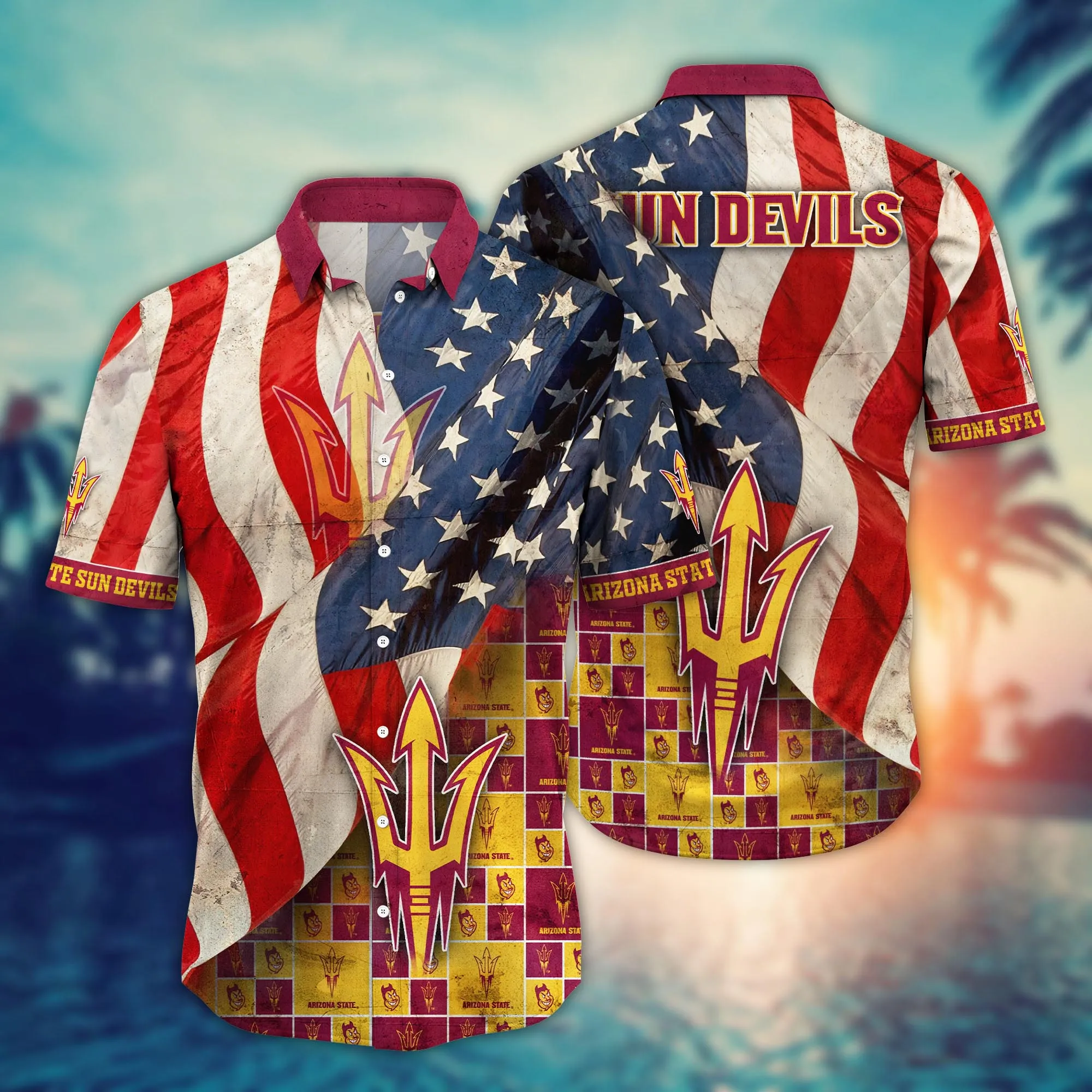 Arizona State Sun Devils Us America Flag Hawaiian Shirt Arizona State Sun Devils Us America Flag Hawaiian Shirt