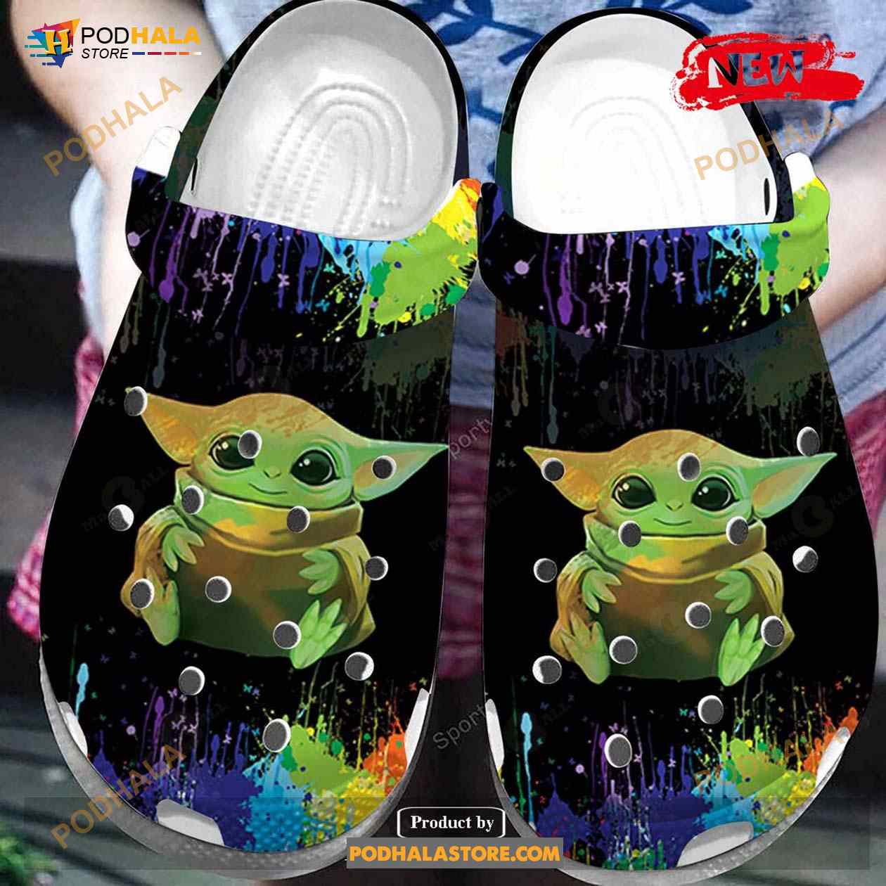 Baby Yoda Watercolor Black For Man And Women Crocs Classic Clog Shoes Baby Yoda Watercolor Black For Man And Women Crocs Classic Clog Shoes