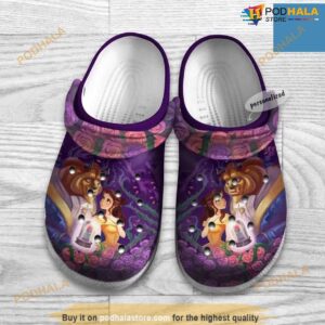 Beauty And The Beast Pink Flowers Purple Crocs Clog Shoes