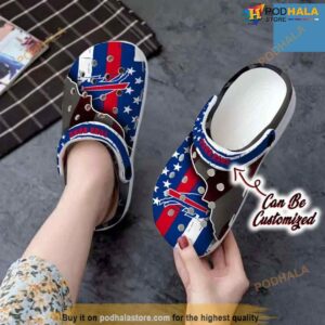 Bills Crocs – Personalized Buffalo Bills Team American Flag Line Clog Shoes
