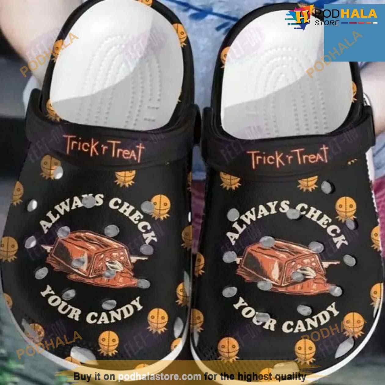 Black Always Check Your Cands Treat Horror Movie Halloween Crocs Clog Shoes Black Always Check Your Cands Treat Horror Movie Halloween Crocs Clog Shoes