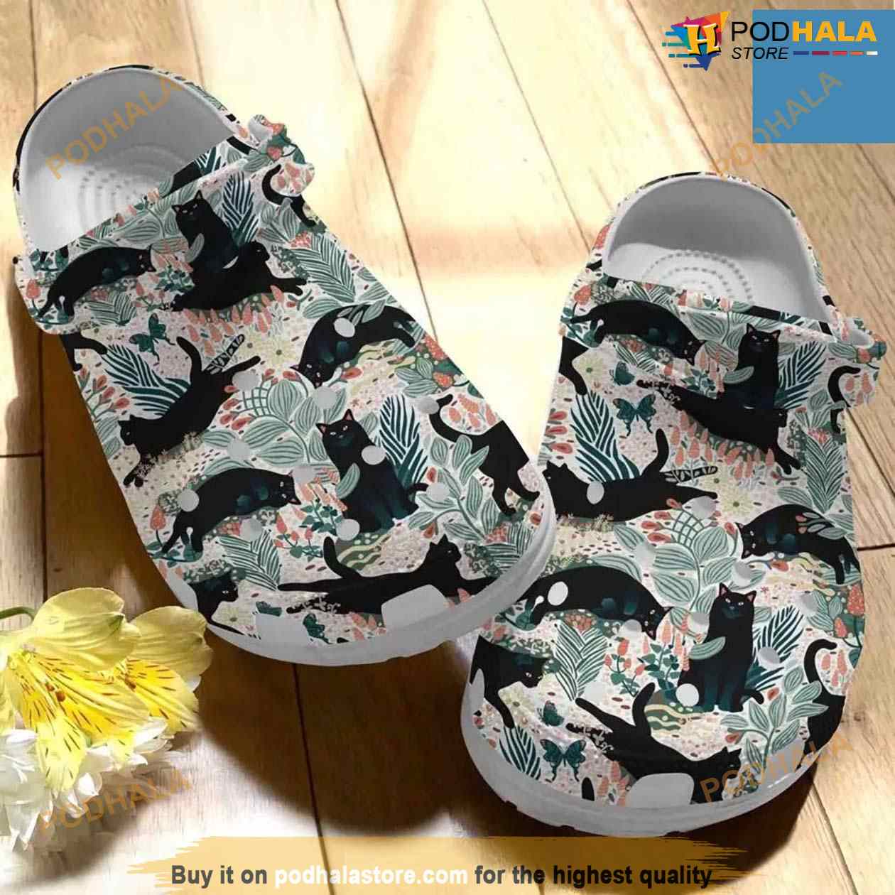 Black Cat In The Garden Floral Cute Vintage Shoes Crocs Clog Shoes Black Cat In The Garden Floral Cute Vintage Shoes Crocs Clog Shoes