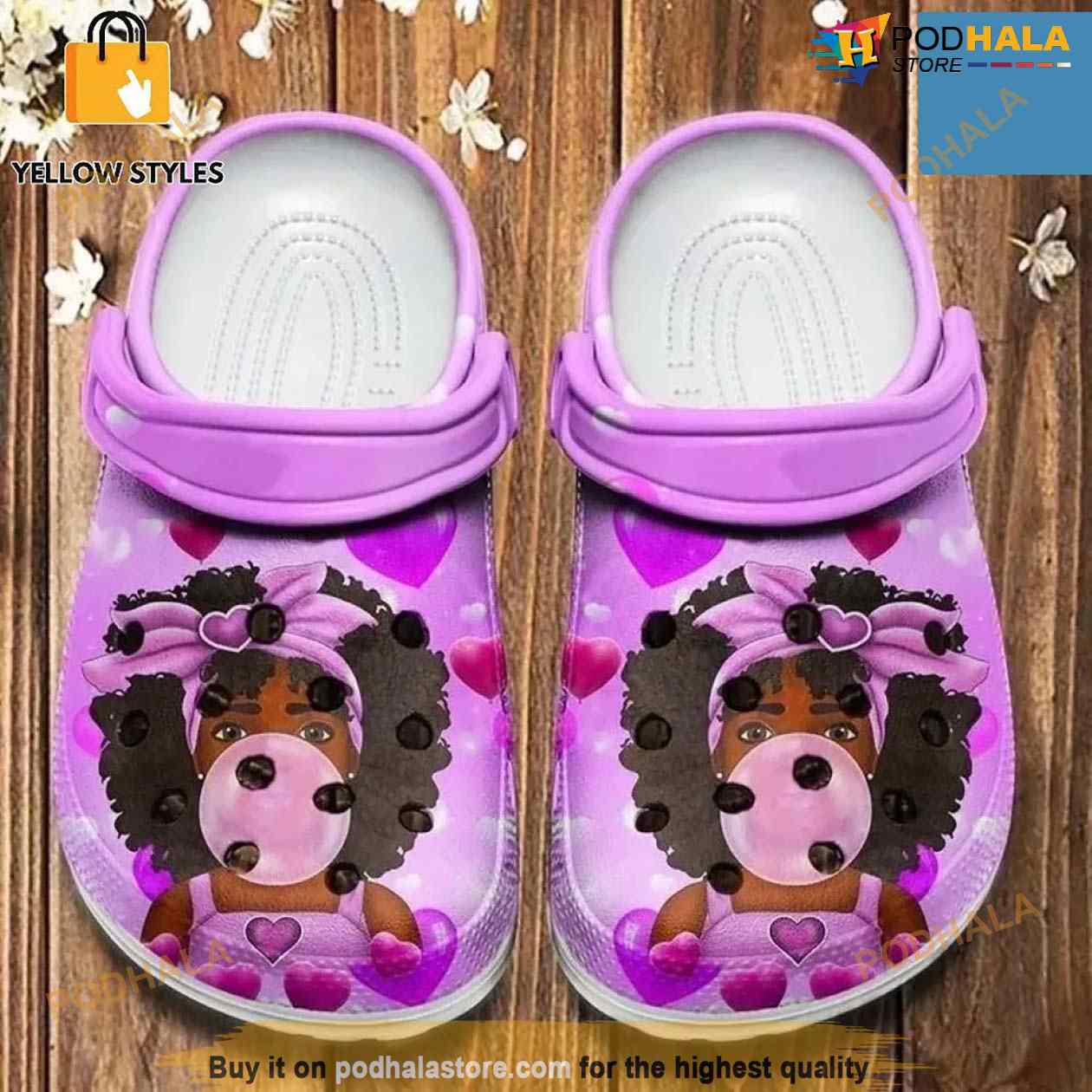 Black Little Girl Melanin Poppin Bubble Crocs Crocband Clog Black Little Girl Melanin Poppin Bubble Crocs Crocband Clog