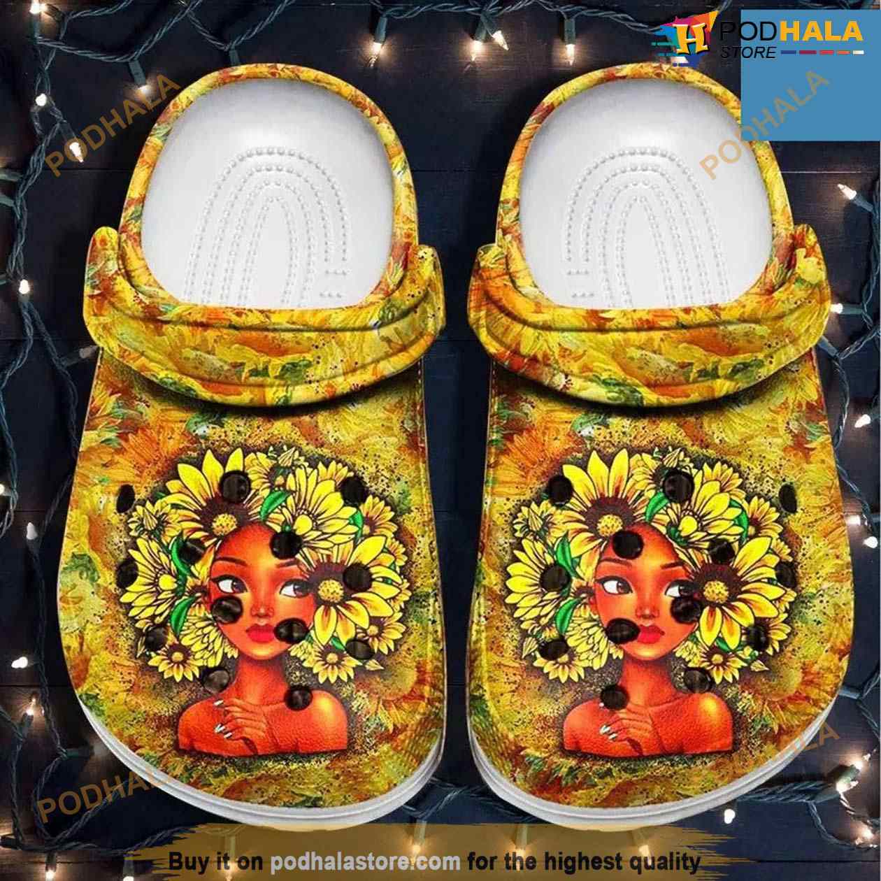 Black Queen Black Girl Sunflower Hair Crocs Crocband Clog Shoes Black Queen Black Girl Sunflower Hair Crocs Crocband Clog Shoes