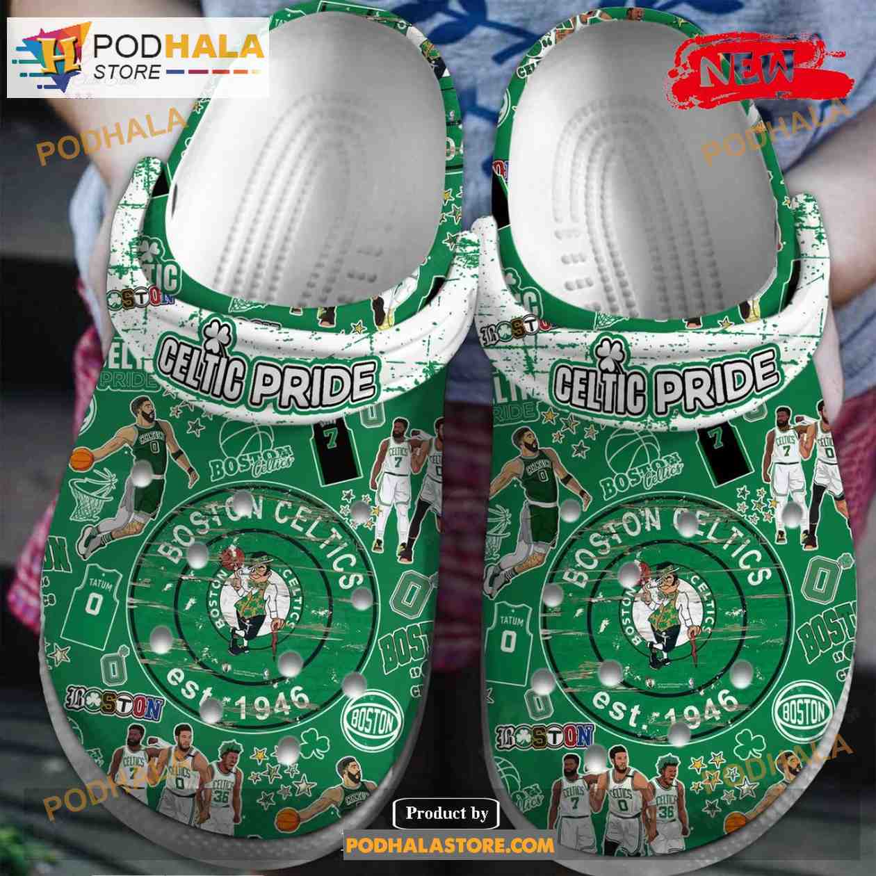 Boston Celtics 2023 NBA Premium BTC LA White Crocs Classic Clog Shoes Boston Celtics 2023 NBA Premium BTC LA White Crocs Classic Clog Shoes
