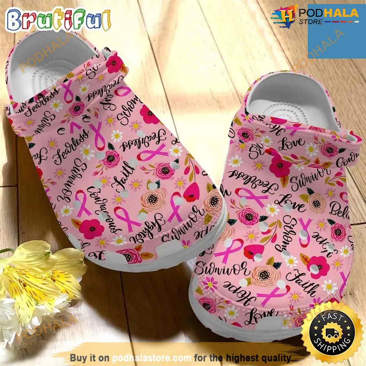 Breast Cancer Awareness Fearless Faith Crocs Crocband Clog Shoes Breast Cancer Awareness Fearless Faith Crocs Crocband Clog Shoes
