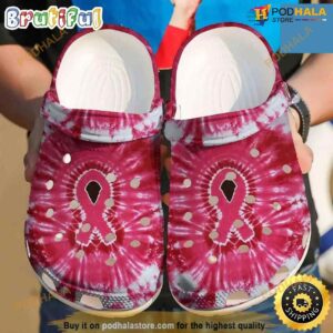 Breast Cancer Awareness Ribbon Tie Dye Crocs Crocband Clog Shoes