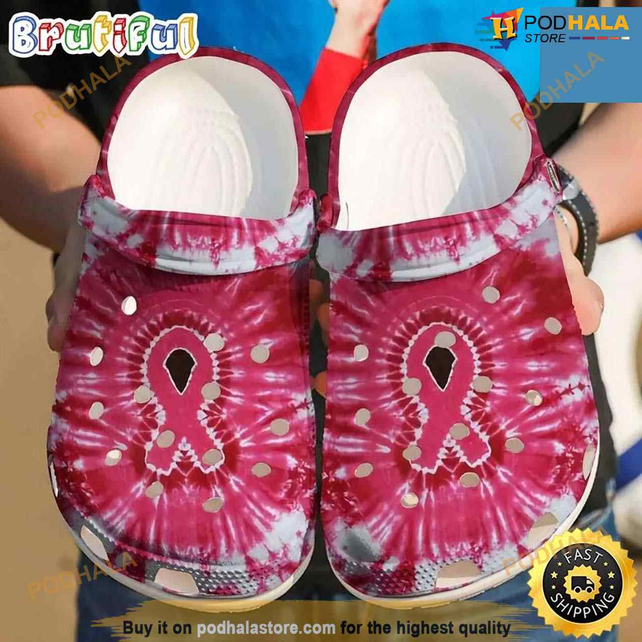 Breast Cancer Awareness Ribbon Tie Dye Crocs Crocband Clog Shoes Breast Cancer Awareness Ribbon Tie Dye Crocs Crocband Clog Shoes