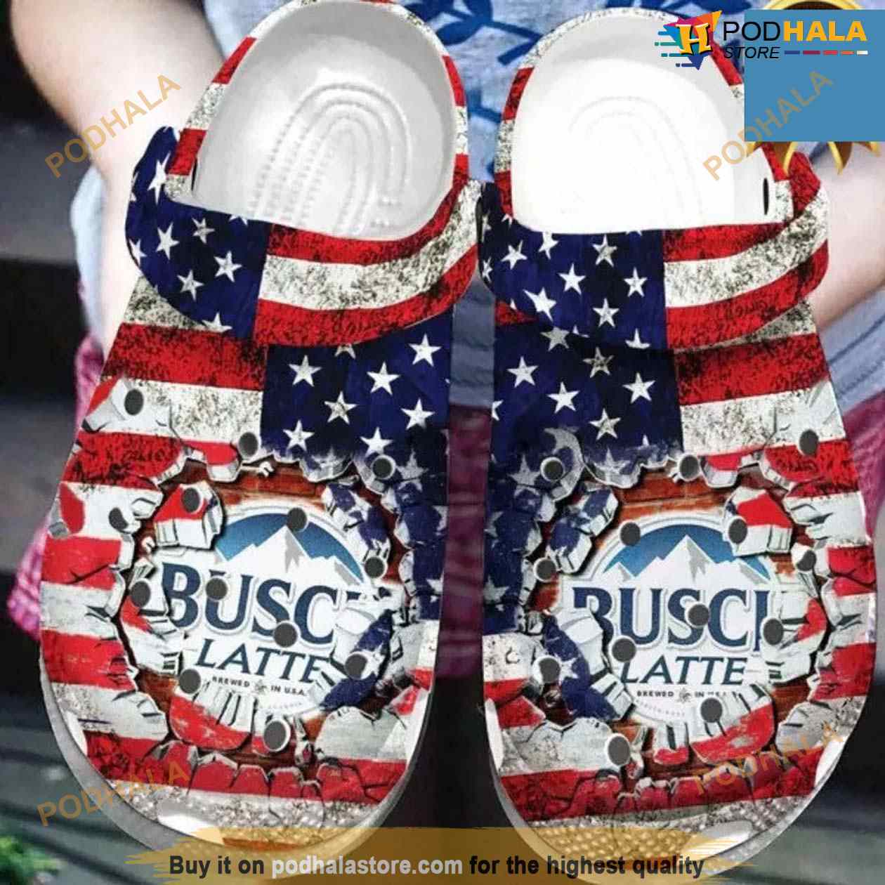 Busch Latte America Flag Busch Light Beer Crocs Crocband Clog Shoes Busch Latte America Flag Busch Light Beer Crocs Crocband Clog Shoes