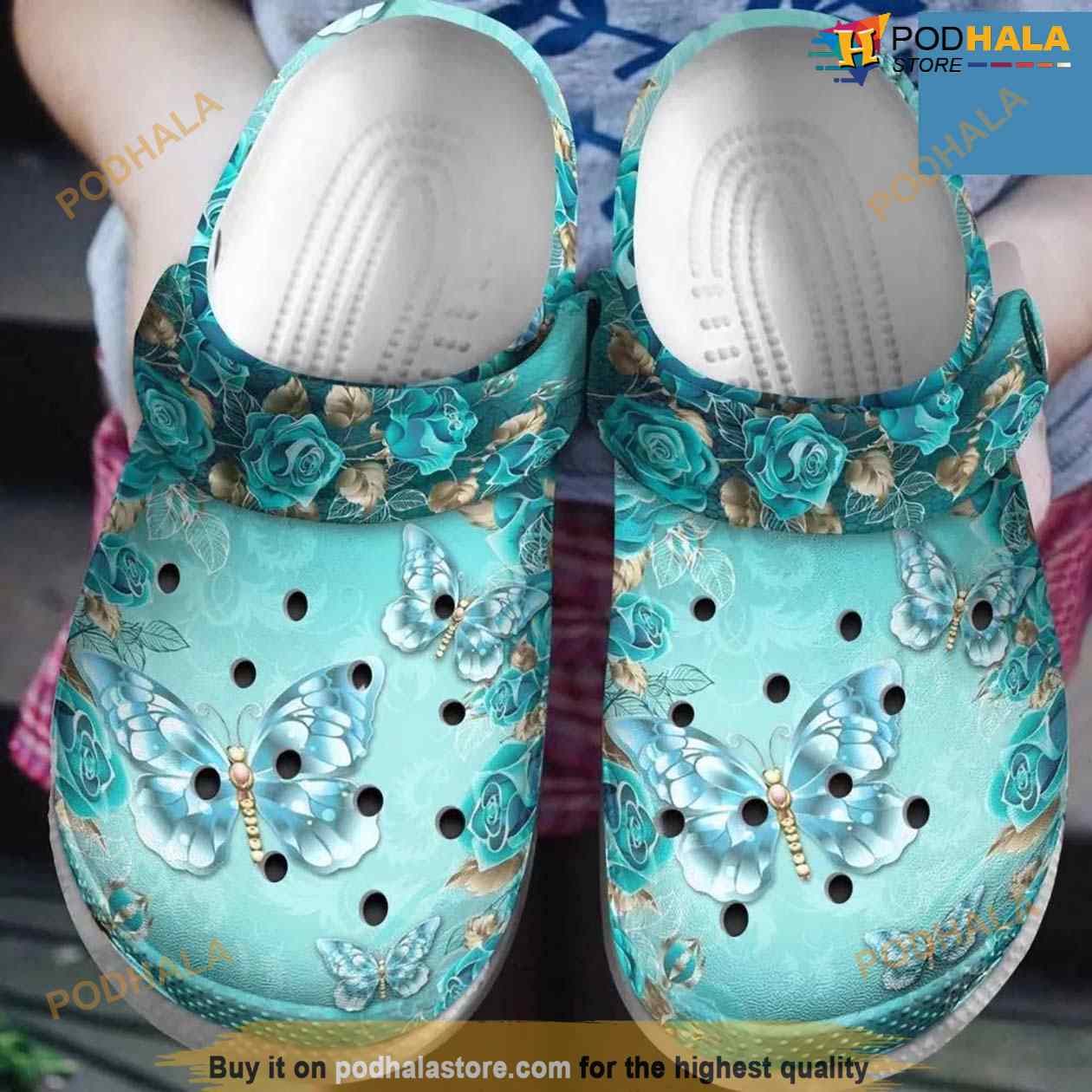Butterfly Roses Stone Jade Green Classic Clogs Crocs Clog Shoes Butterfly Roses Stone Jade Green Classic Clogs Crocs Clog Shoes