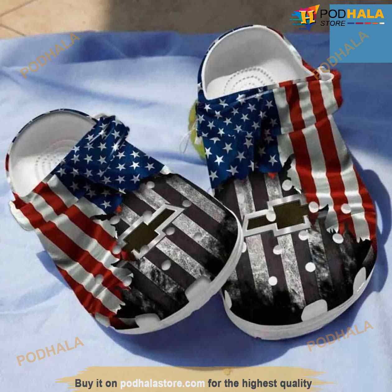 Chevy American Flag 4th Of July Crocband Crocs Clog Shoes Chevy American Flag 4th Of July Crocband Crocs Clog Shoes