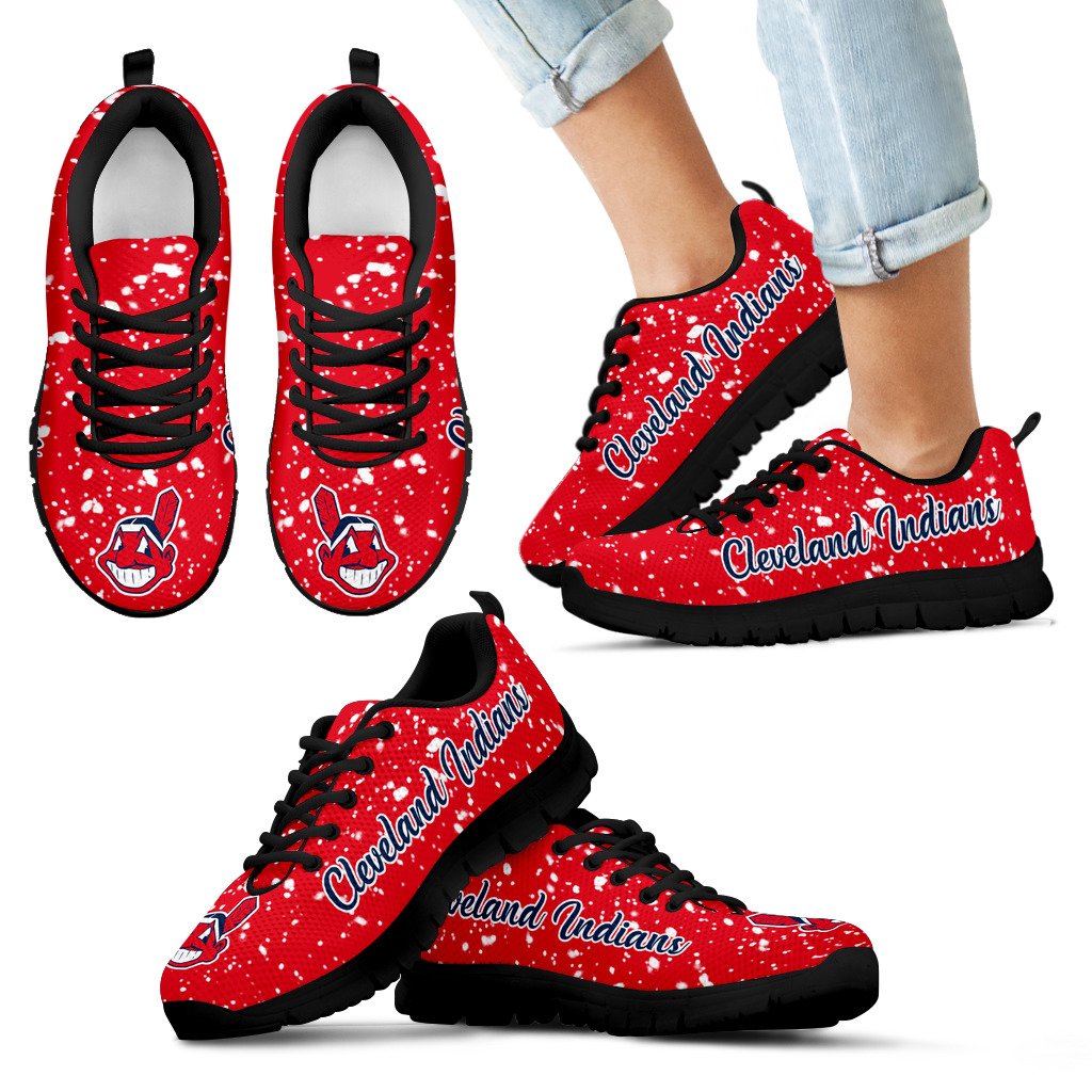 Christmas Snowing Incredible Pattern Cleveland Indians Sneakers Christmas Snowing Incredible Pattern Cleveland Indians Sneakers