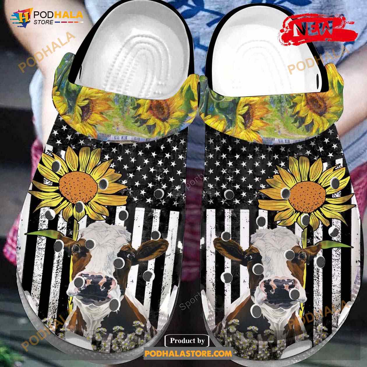 Cow With Sunflower American Flag Farmer Crocs Classic Clog Shoes Cow With Sunflower American Flag Farmer Crocs Classic Clog Shoes