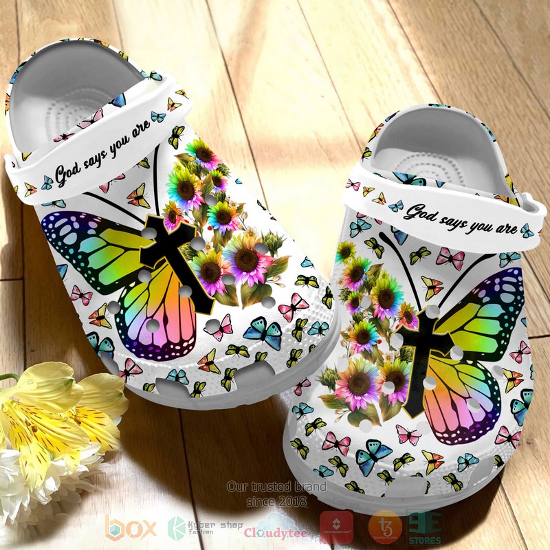 Cross Butterfly Sunflowers God Say You Are Crocs Crocband Shoes Cross Butterfly Sunflowers God Say You Are Crocs Crocband Shoes