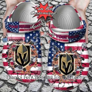[Custom name] Vegas Golden Knights American Flag Crocs Gift