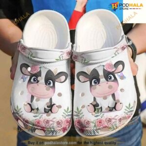 Cute Cow Pink Floral Themed Clogs