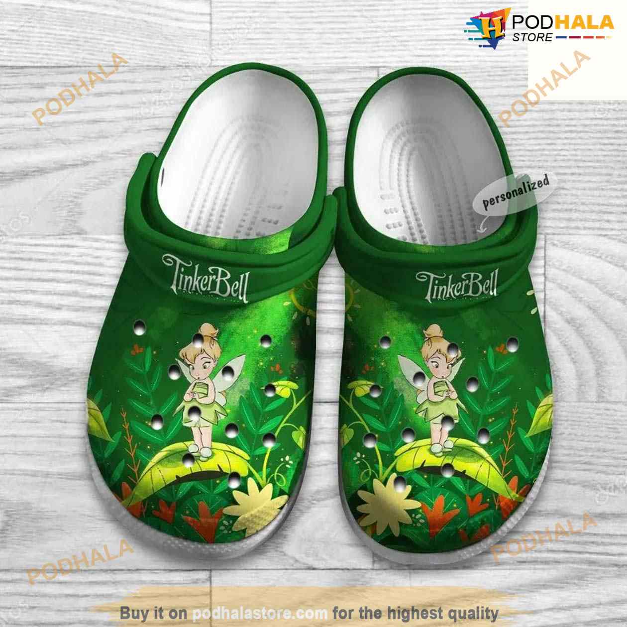 Cute Shy Tinker Bell Green Pattern Graphic Cartoon Crocs Clog Shoes Cute Shy Tinker Bell Green Pattern Graphic Cartoon Crocs Clog Shoes