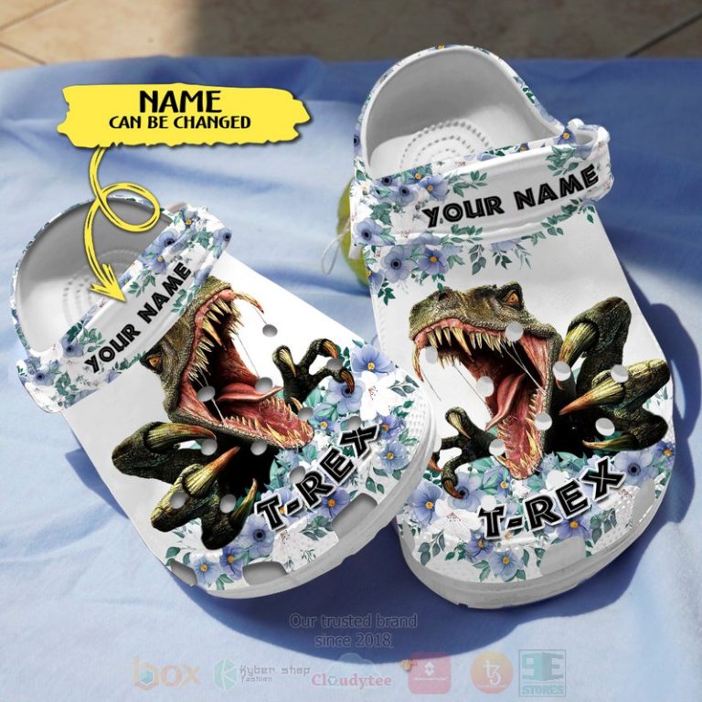 Dinosaur-Custom-Name-White-Crocband-Crocs-Clog-Shoes-1