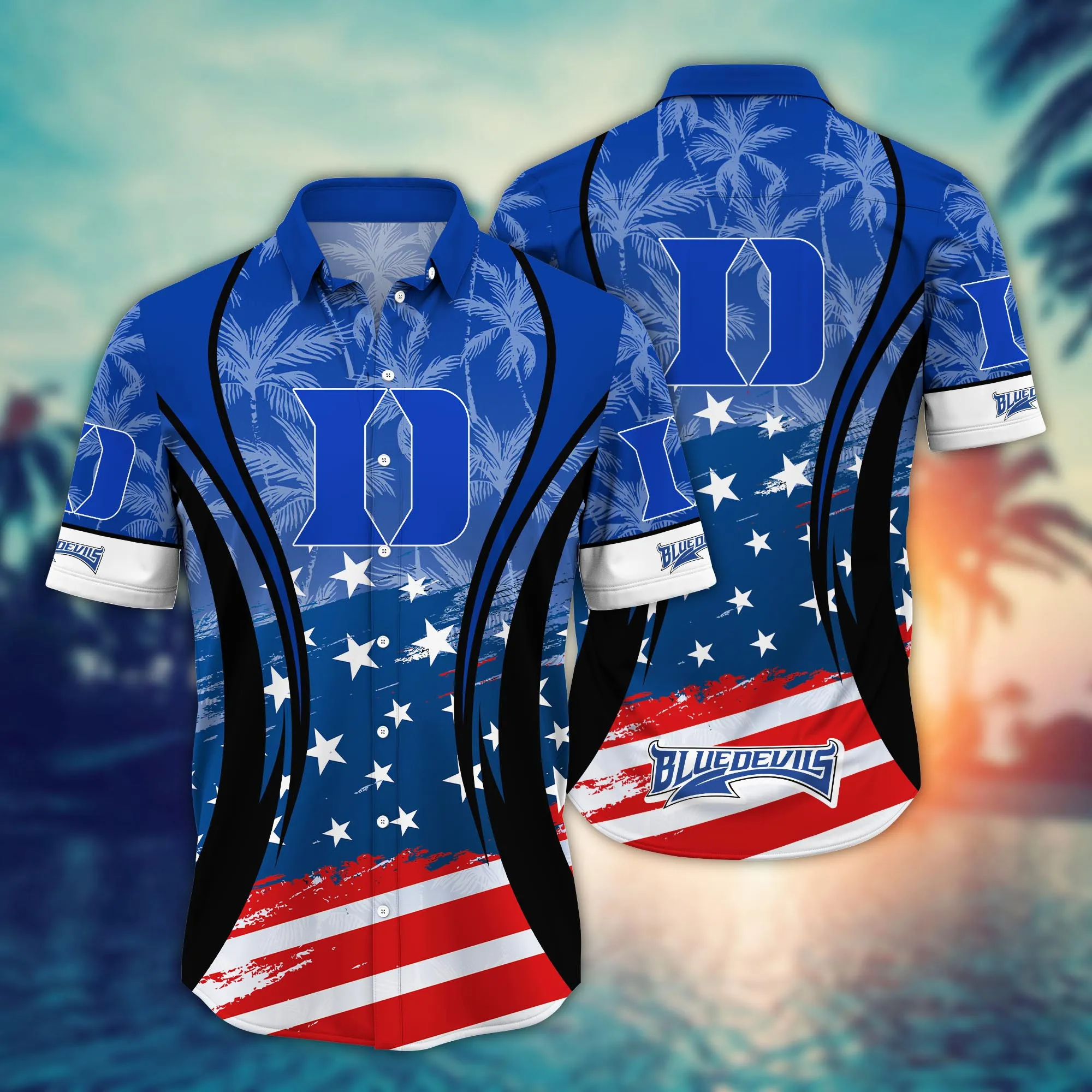 Duke Blue Devils 4th Of July America Flag Pattern Hawaiian Shirt Duke Blue Devils 4th Of July America Flag Pattern Hawaiian Shirt
