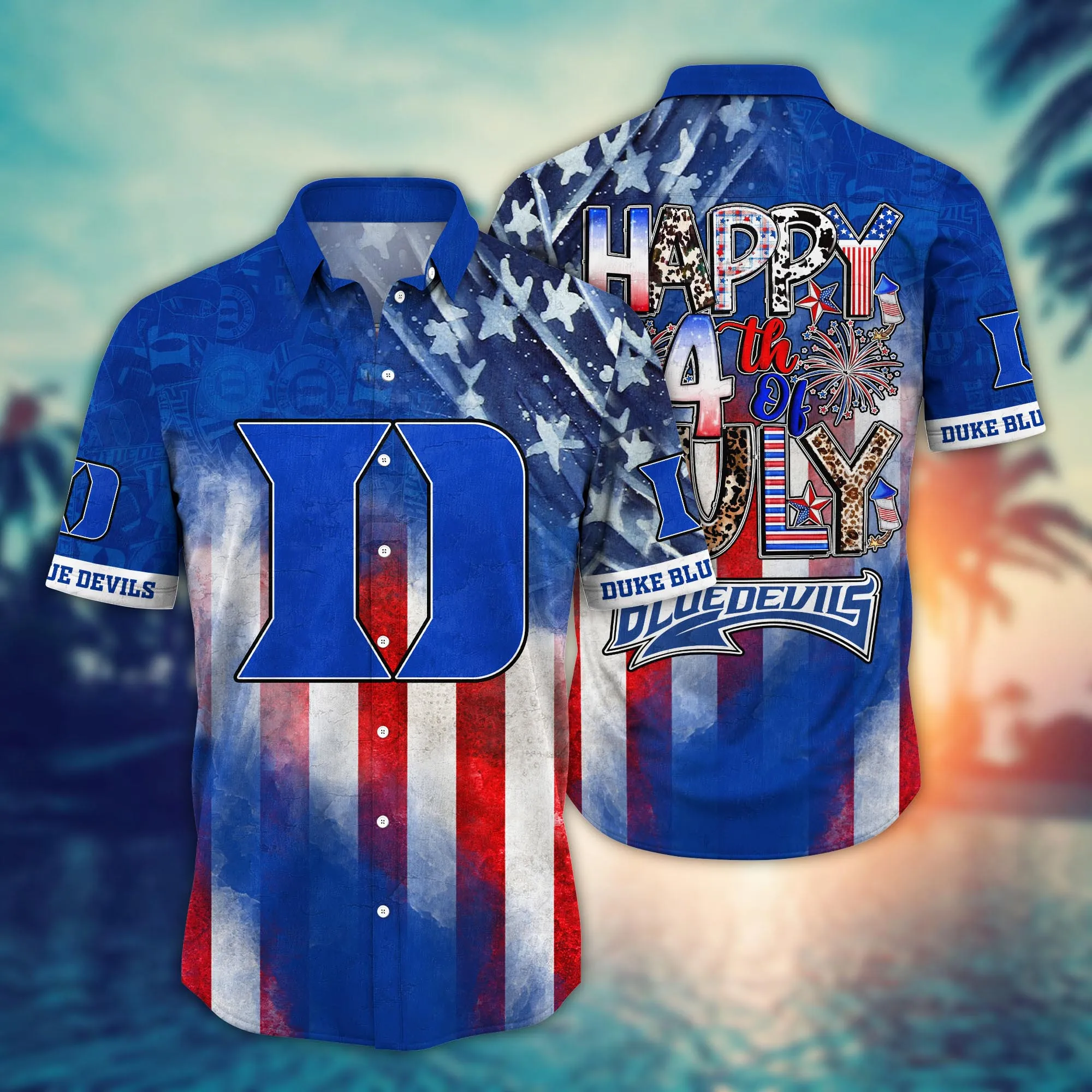 Duke Blue Devils 4th Of July America Flag Pattern Hawaiian Shirt Duke Blue Devils 4th Of July America Flag Pattern Hawaiian Shirt