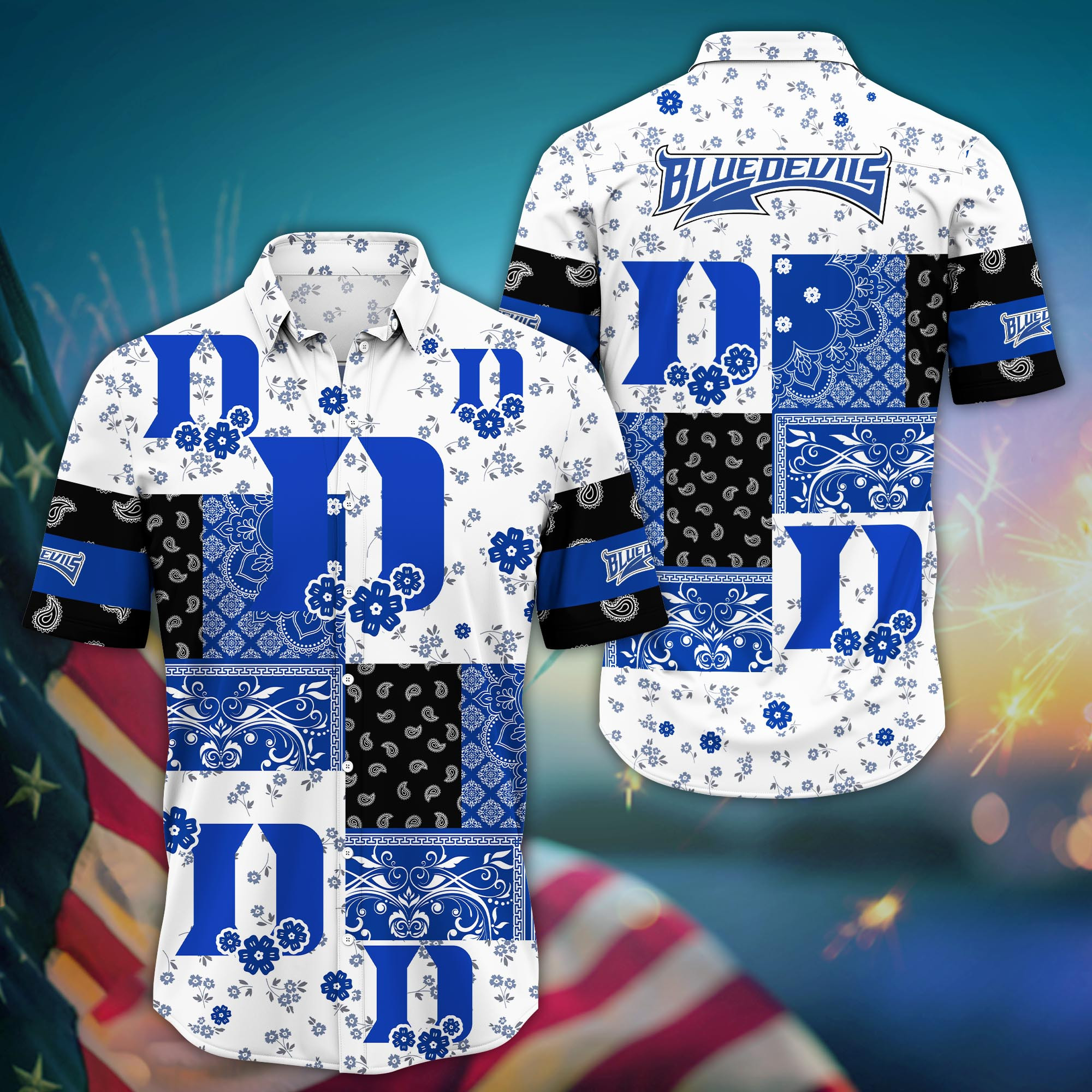 Duke Blue Devils Mini Blossom Aloha Hawaiian Shirt Duke Blue Devils Mini Blossom Aloha Hawaiian Shirt