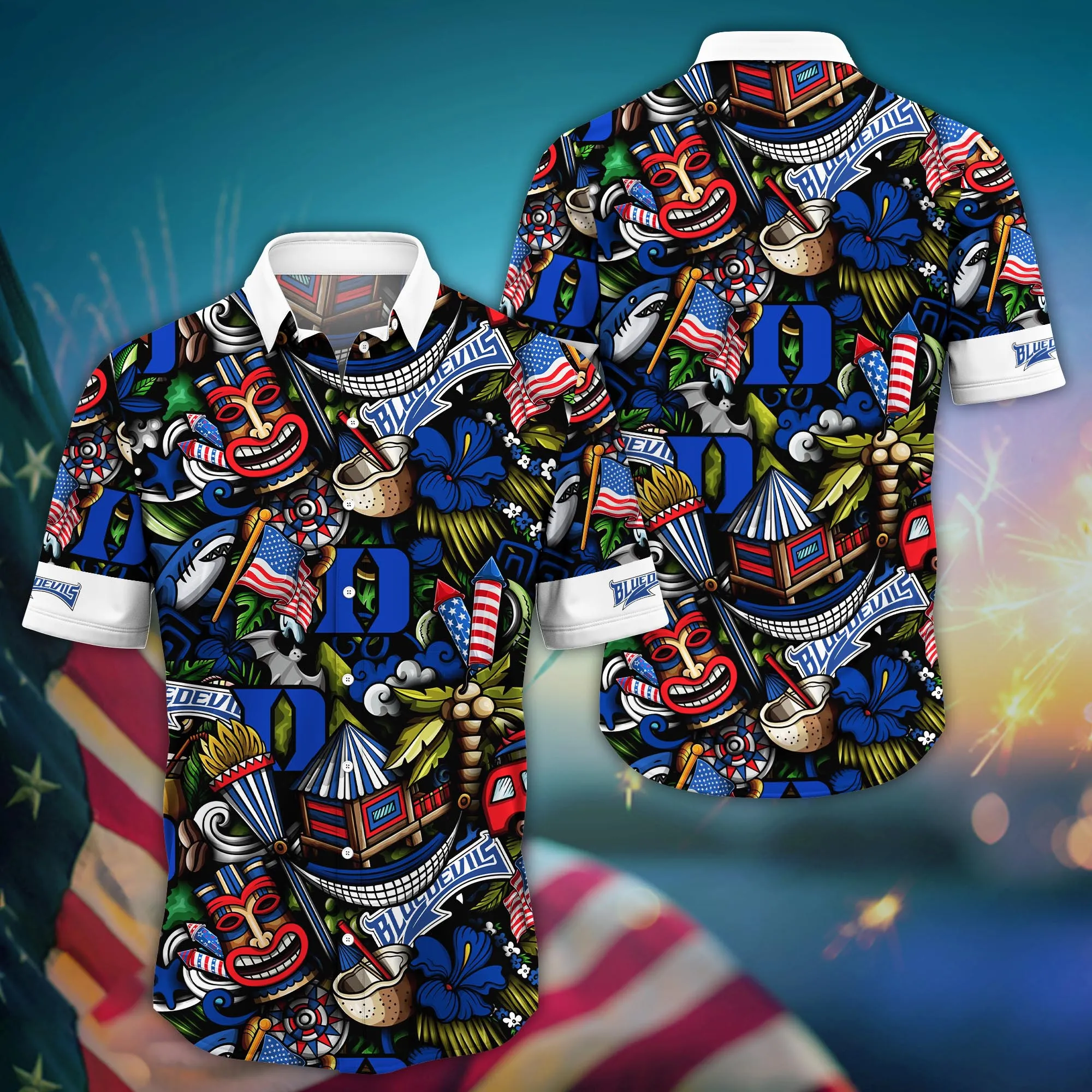 Duke Blue Devils Tiki Aloha Hawaiian Shirt Duke Blue Devils Tiki Aloha Hawaiian Shirt
