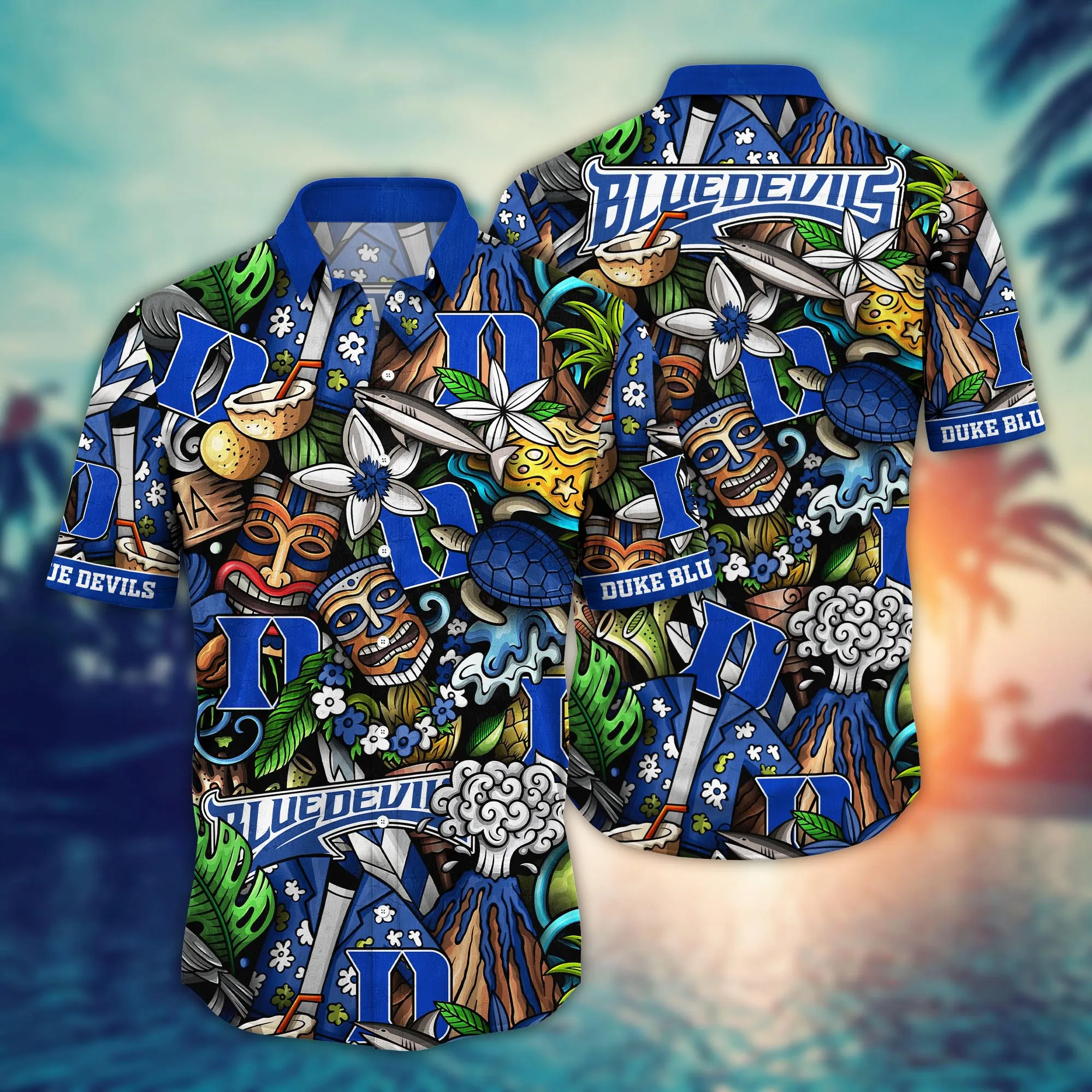 Duke Blue Devils Tiki Aloha Hawaiian Shirt Duke Blue Devils Tiki Aloha Hawaiian Shirt