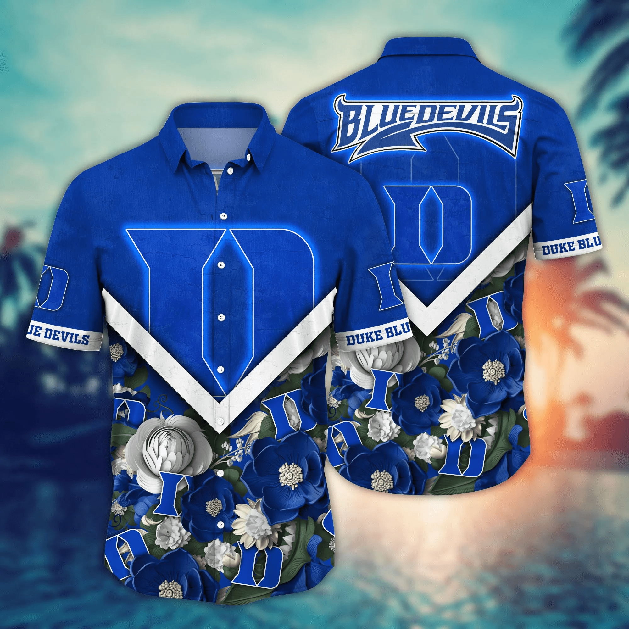 Duke Blue Devils White Aloha Floral Hawaiian Shirt Duke Blue Devils White Aloha Floral Hawaiian Shirt