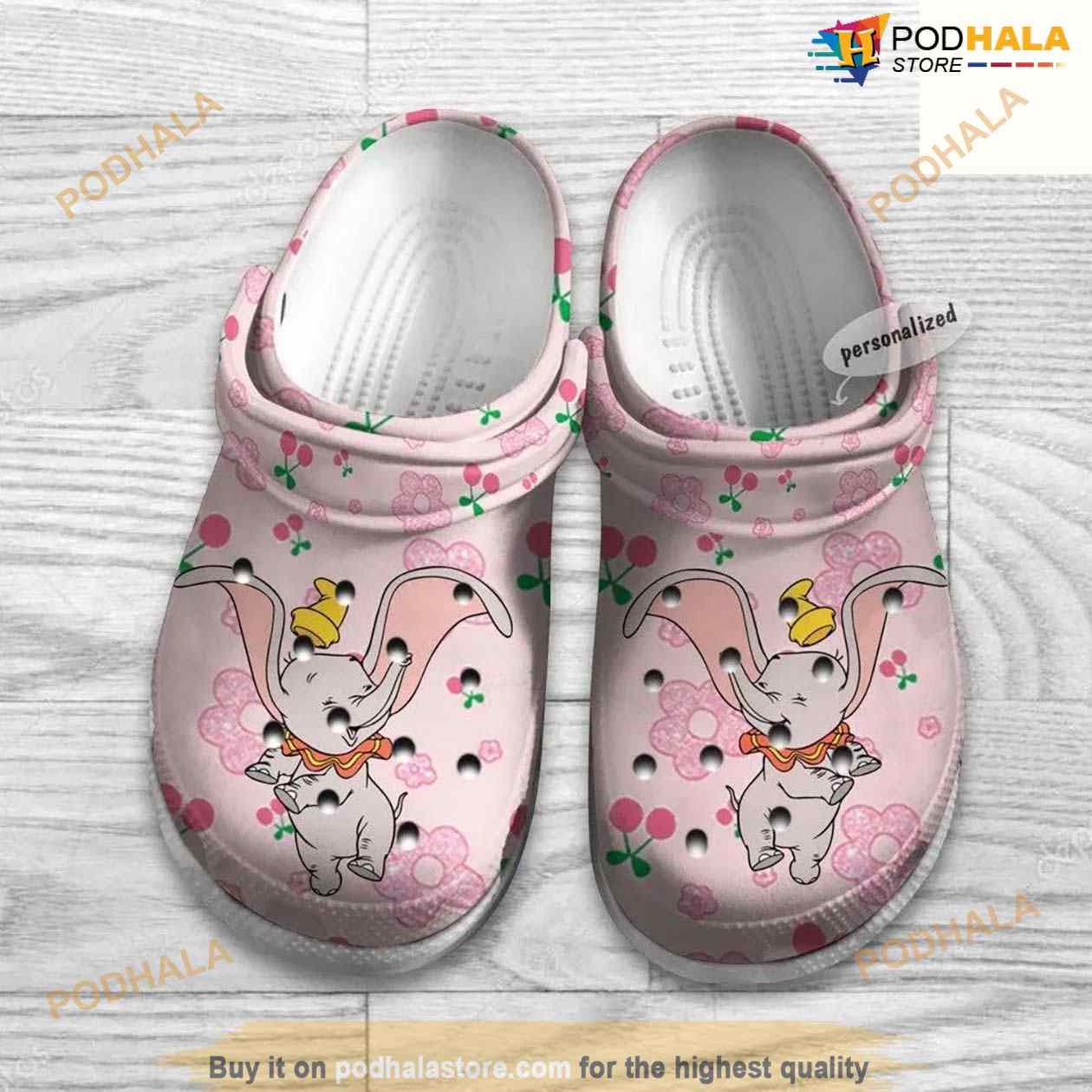 Dumbo Flying Pink Bing Cherry Pattern Graphic Cartoon Crocs Clog Shoes Dumbo Flying Pink Bing Cherry Pattern Graphic Cartoon Crocs Clog Shoes