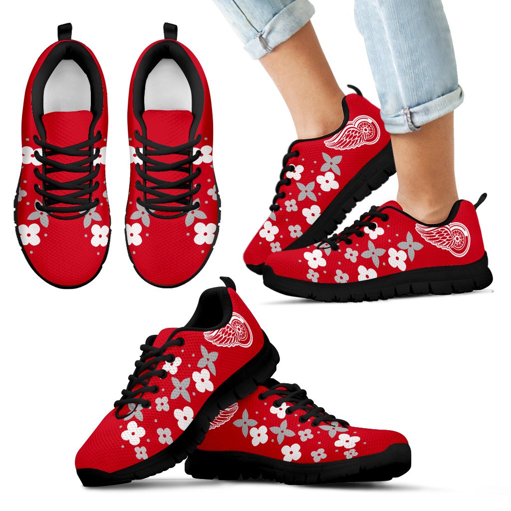 Flowers Pattern Detroit Red Wings Sneakers Flowers Pattern Detroit Red Wings Sneakers