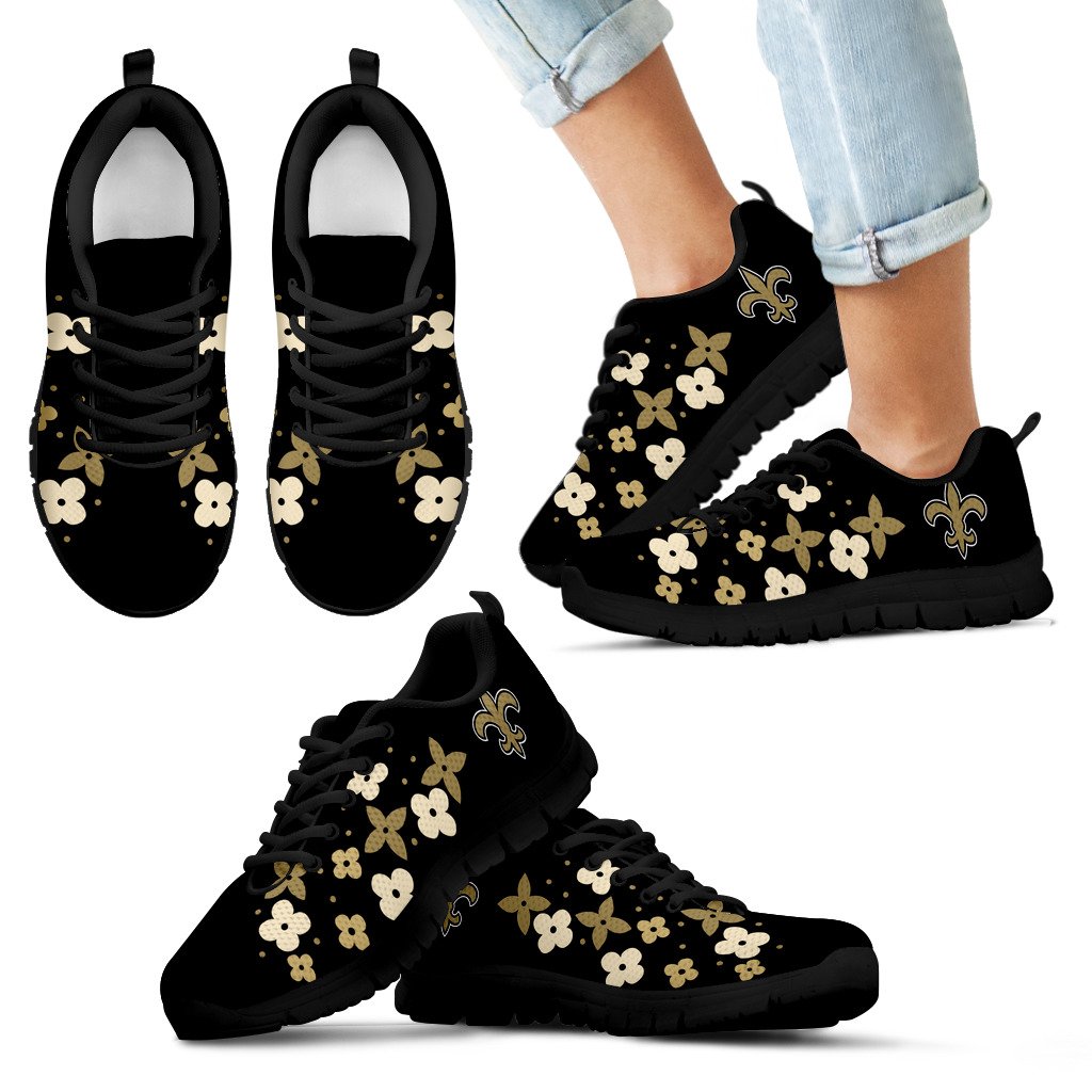 Flowers Pattern New Orleans Saints Sneakers Flowers Pattern New Orleans Saints Sneakers