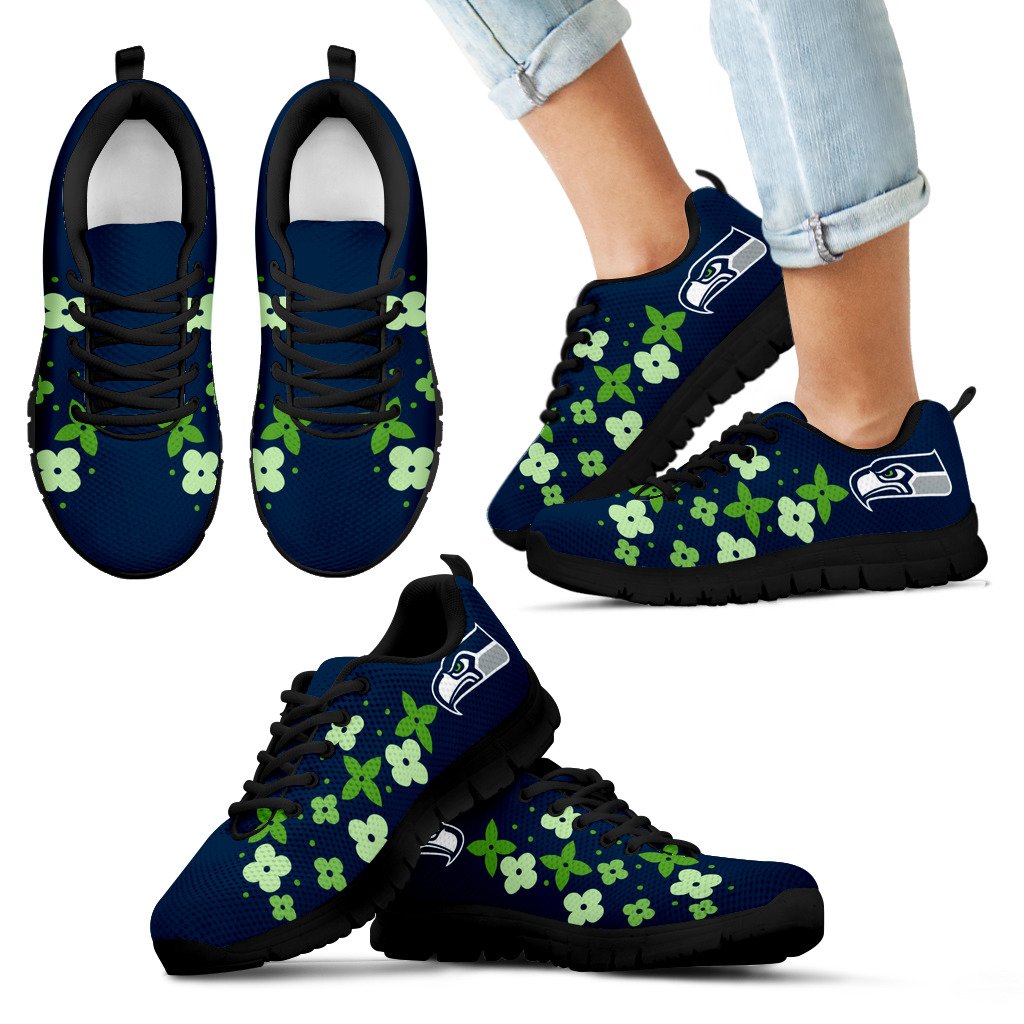 Flowers Pattern Seattle Seahawks Sneakers Flowers Pattern Seattle Seahawks Sneakers