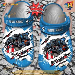 Football Crocs Personalized Carolina Panthers Mascot Ripped Flag Clog Shoes