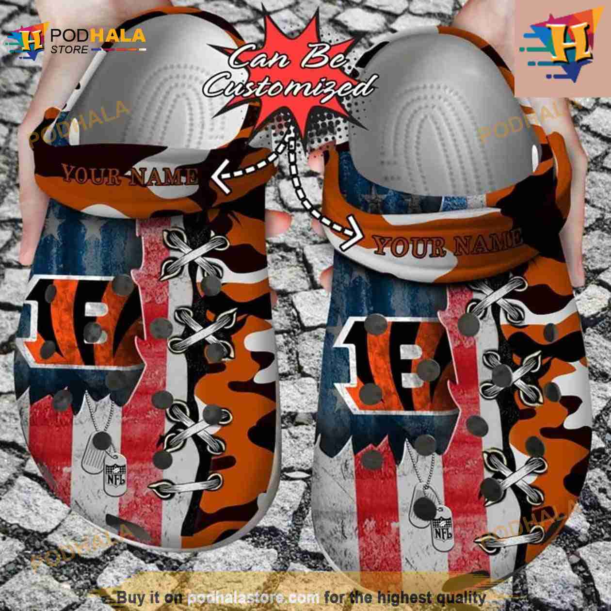 Football Crocs Personalized Us Flag Cincinnati Bengals Cross Stitch Camo Pattern Clog Shoes Football Crocs Personalized Us Flag Cincinnati Bengals Cross Stitch Camo Pattern Clog Shoes