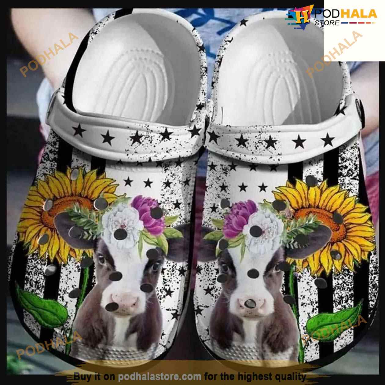 Funny Cow In The Us SuNFLower Shoes Crocs Clog Shoes Funny Cow In The Us SuNFLower Shoes Crocs Clog Shoes