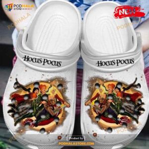 Funny White Hocus Pocus Witches On Broom Halloween Crocs Classic Clog Shoes