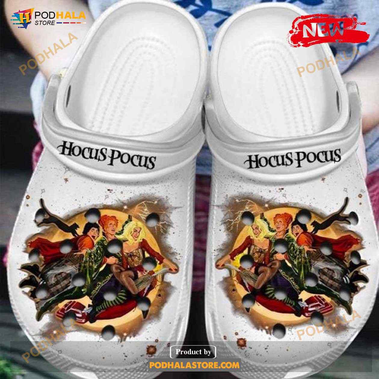 Funny White Hocus Pocus Witches On Broom Halloween Crocs Classic Clog Shoes Funny White Hocus Pocus Witches On Broom Halloween Crocs Classic Clog Shoes
