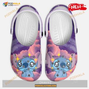 Galaxy Night Sky Stitch Cute Kids Purple Crocs Classic Clog Shoes
