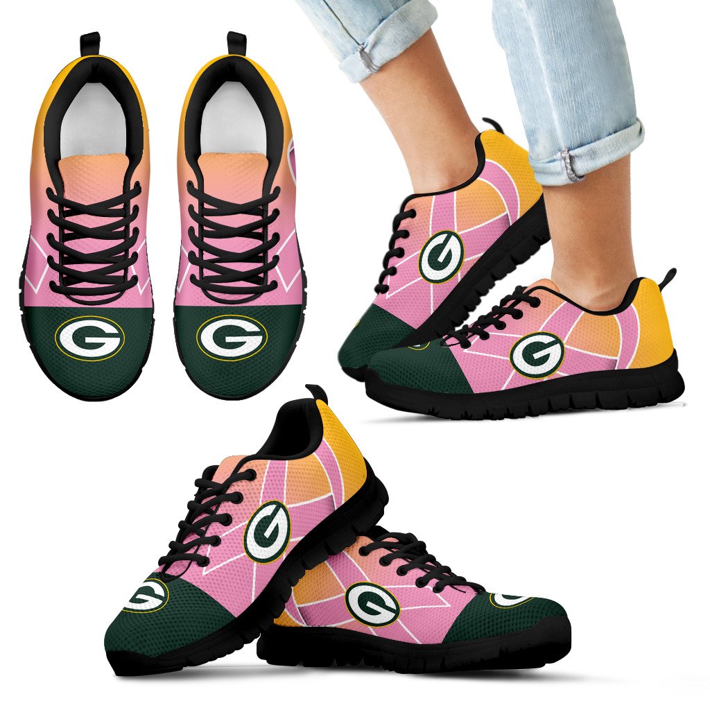 Green Bay Packers Cancer Pink Ribbon Sneakers Green Bay Packers Cancer Pink Ribbon Sneakers