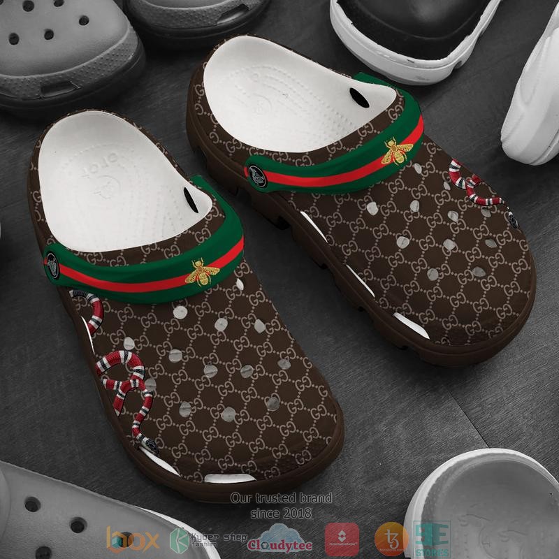 Gucci Brand Dark Brown Pattern Crocband Clog Shoes Gucci Brand Dark Brown Pattern Crocband Clog Shoes