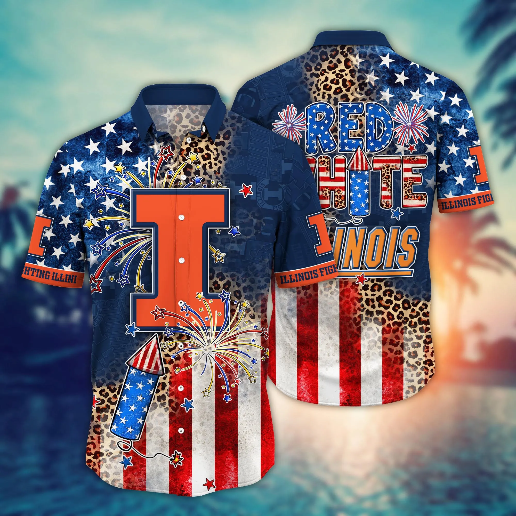 Illinois Fighting Illini 4th Of July America Flag Pattern Hawaiian Shirt Illinois Fighting Illini 4th Of July America Flag Pattern Hawaiian Shirt