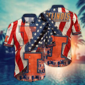 Illinois Fighting Illini 4th Of July US Flag Pattern Hawaiian Shirt