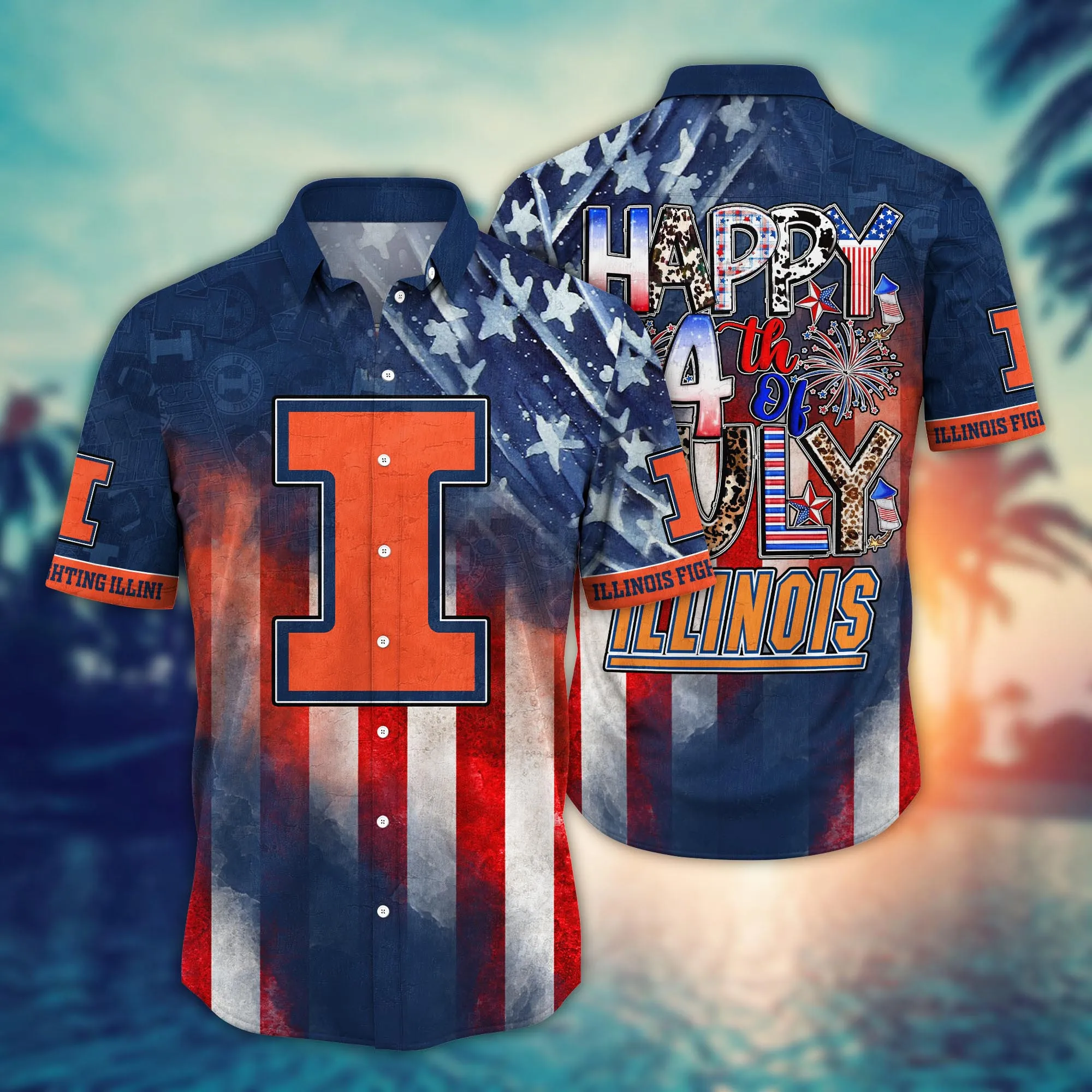 Illinois Fighting Illini America Flag Pattern 4th Of July Hawaiian Shirt Illinois Fighting Illini America Flag Pattern 4th Of July Hawaiian Shirt