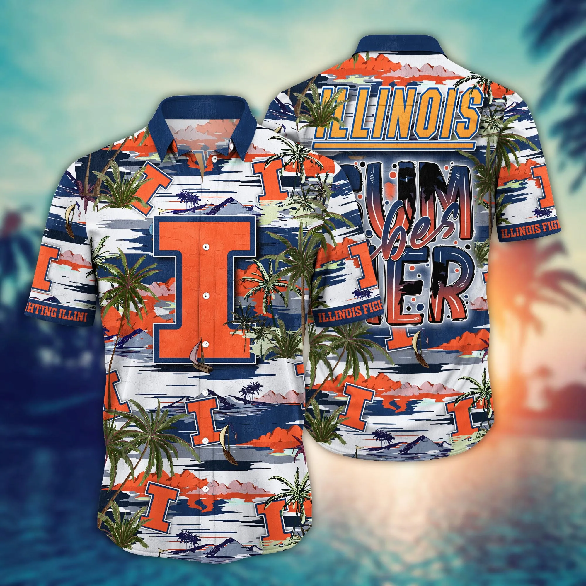 Illinois Fighting Illini Coconut Island Hawaiian Shirt Illinois Fighting Illini Coconut Island Hawaiian Shirt