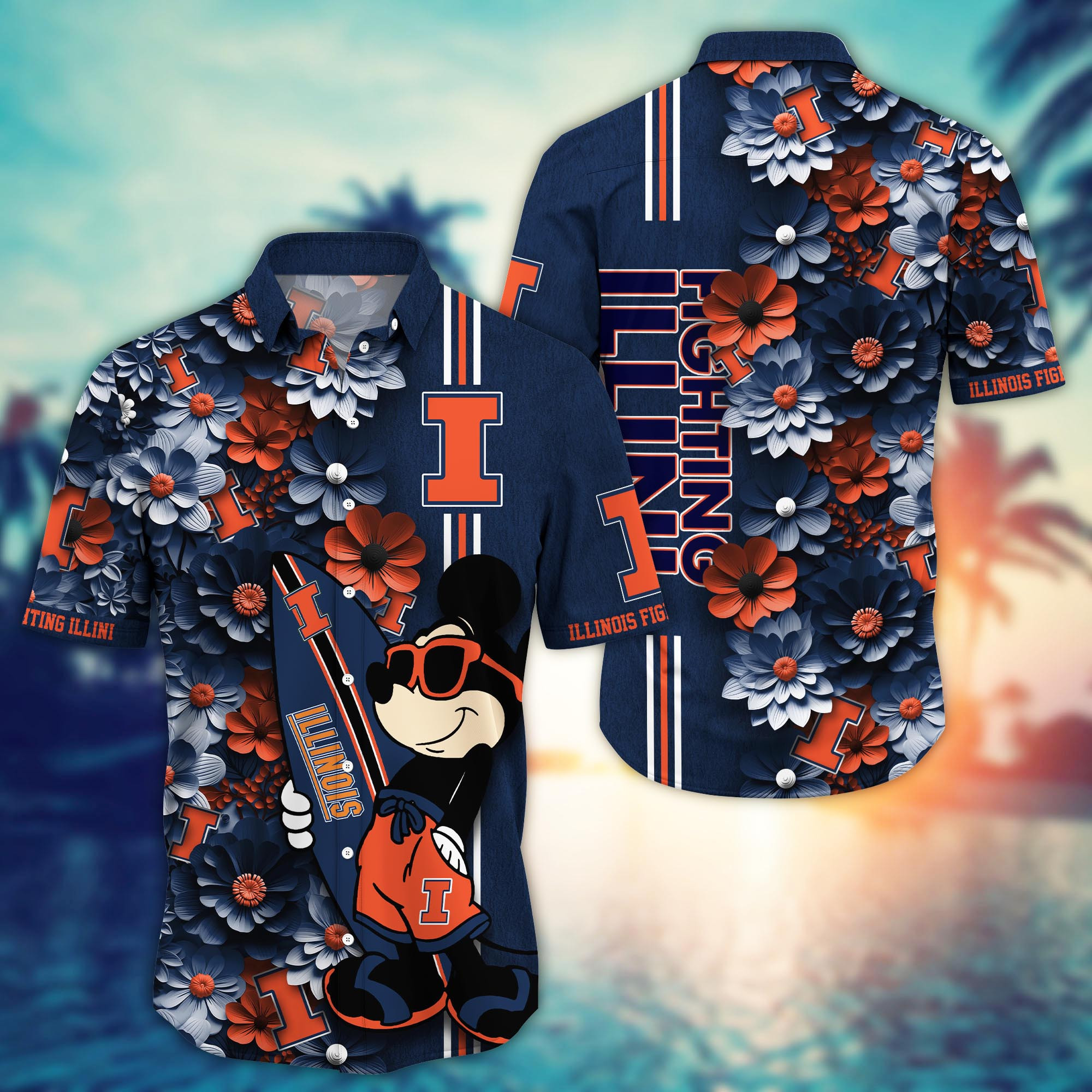 Illinois Fighting Illini Mickey Mouse Love Surfing Hawaiian Shirt Illinois Fighting Illini Mickey Mouse Love Surfing Hawaiian Shirt