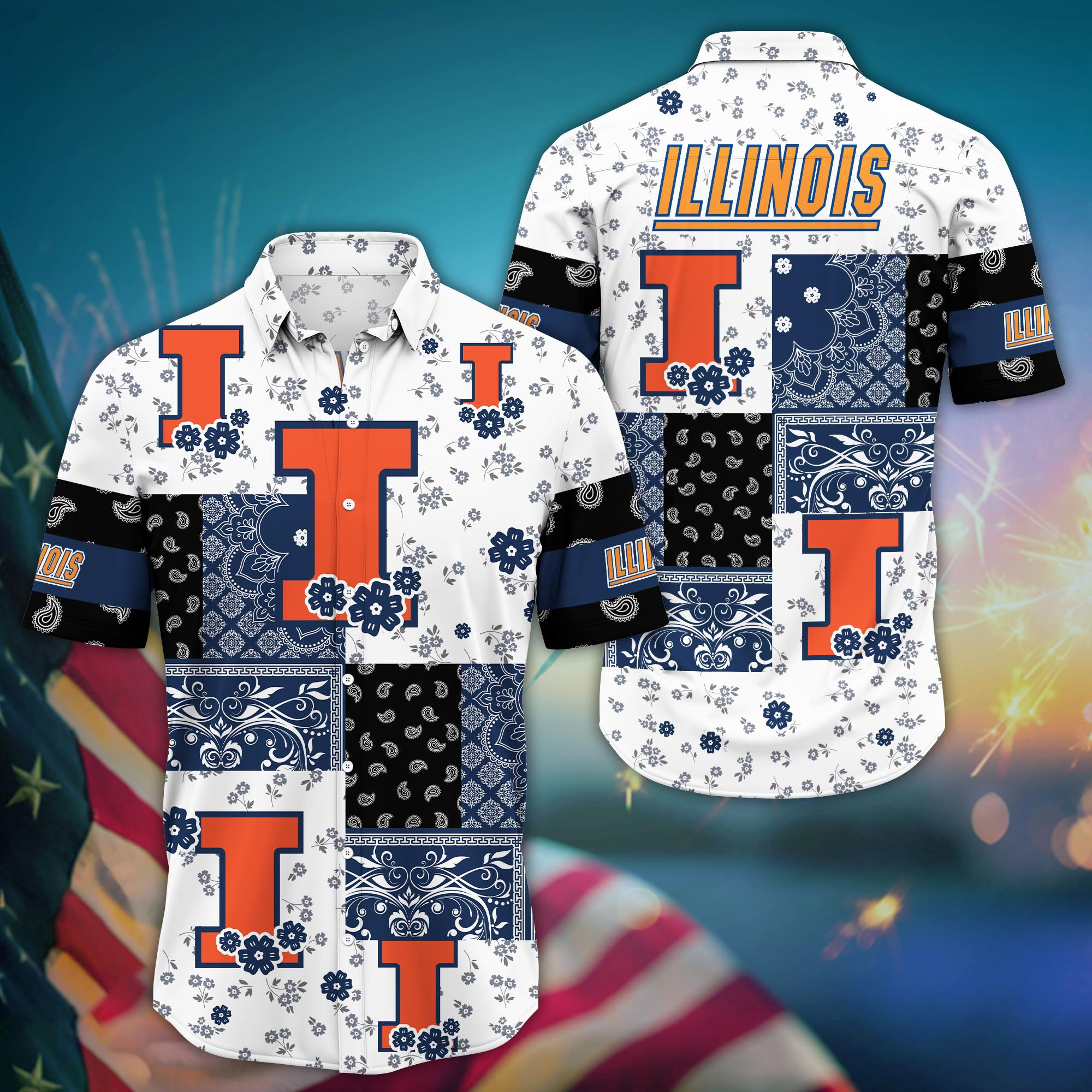 Illinois Fighting Illini Mini Blossom Aloha Hawaiian Shirt Illinois Fighting Illini Mini Blossom Aloha Hawaiian Shirt