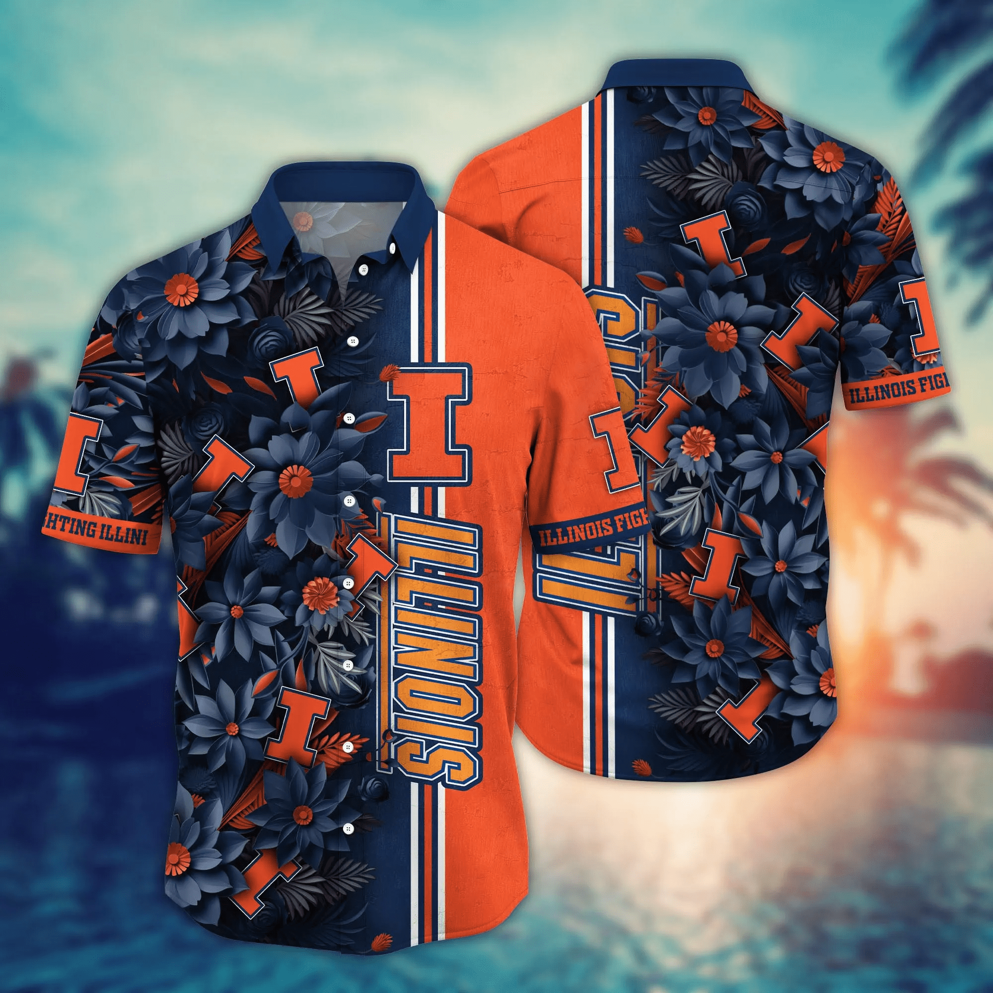 Illinois Fighting Illini Tropical Floral Hawaiian Shirt Illinois Fighting Illini Tropical Floral Hawaiian Shirt