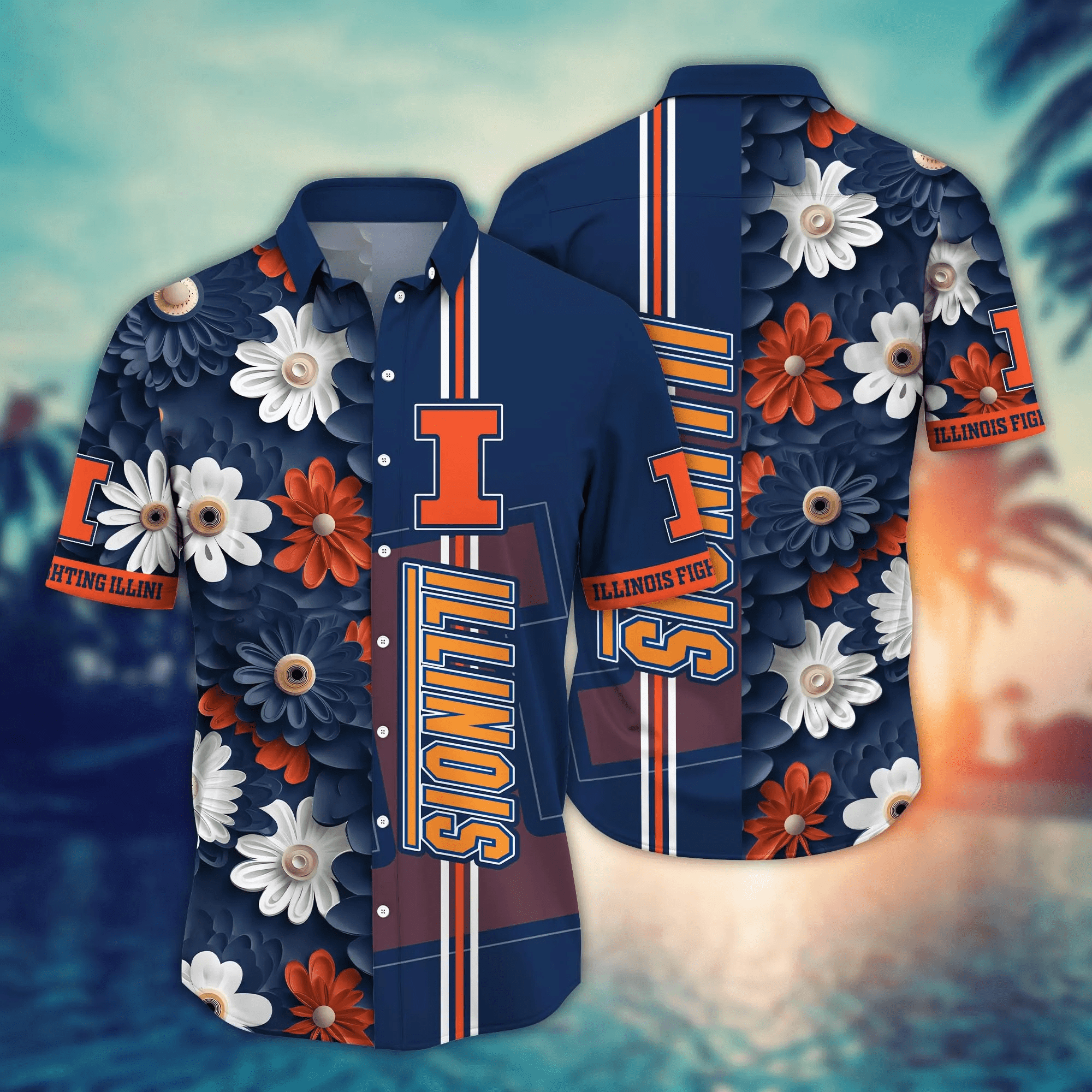 Illinois Fighting Illini Tropical Forest Floral Aloha Hawaiian Shirt Illinois Fighting Illini Tropical Forest Floral Aloha Hawaiian Shirt