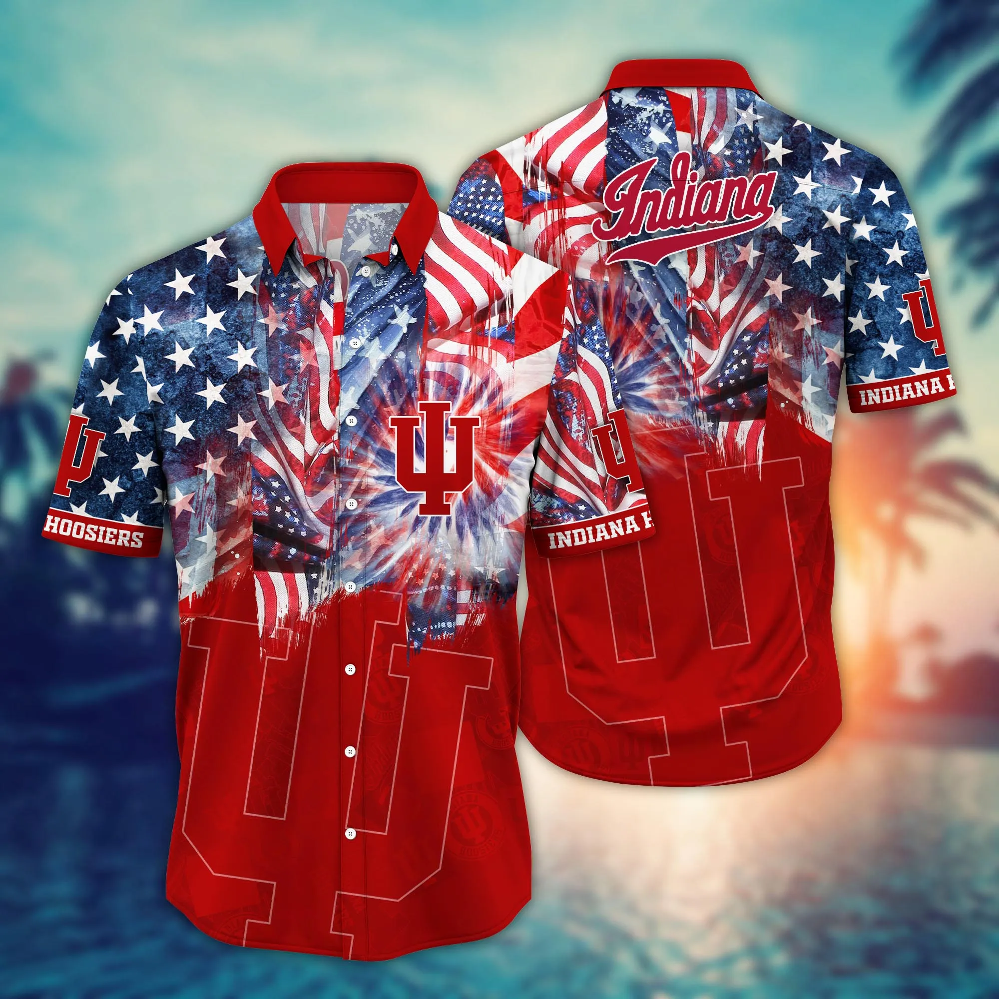 Indiana Hoosiers 4th Of July America Flag Pattern Hawaiian Shirt Indiana Hoosiers 4th Of July America Flag Pattern Hawaiian Shirt