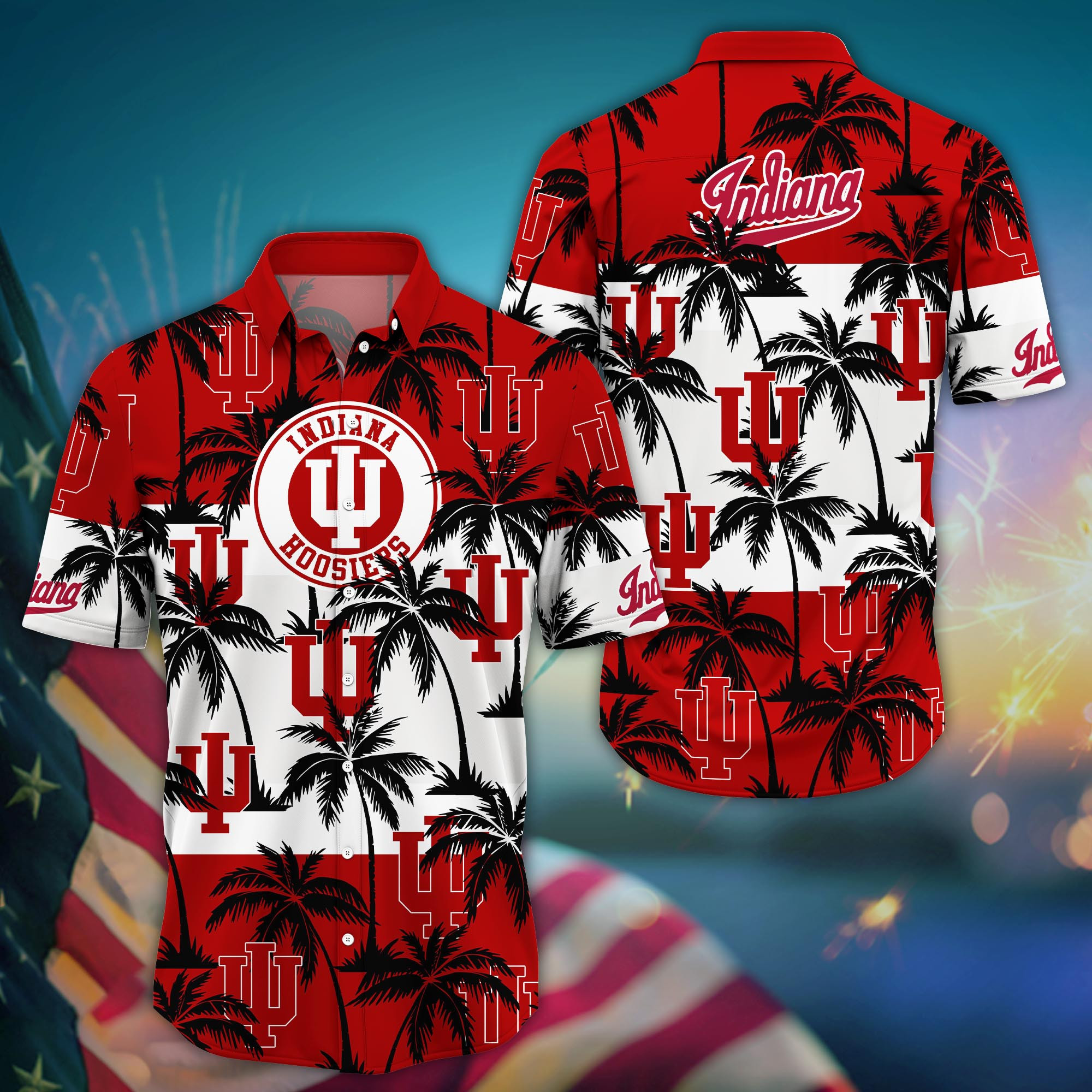 Indiana Hoosiers Black Palm Hawaiian Shirt Indiana Hoosiers Black Palm Hawaiian Shirt